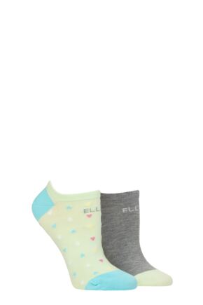 Ladies 2 Pair Elle Plain, Patterned and Striped Bamboo No Show Socks Keylime Pie Patterned 4-8