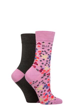 Ladies 2 Pair Elle Bamboo Patterned and Plain Socks