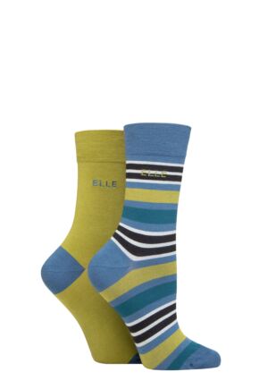 Ladies 2 Pair Elle Bamboo Striped and Plain Socks