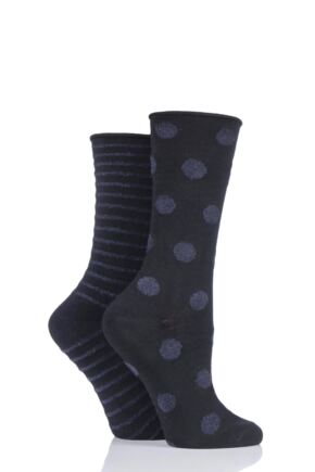Women's 2 Pair Elle Bamboo Feather Striped Socks