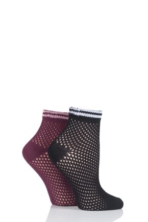 Ladies 2 Pair Elle Soft Net Sporty Anklet Socks