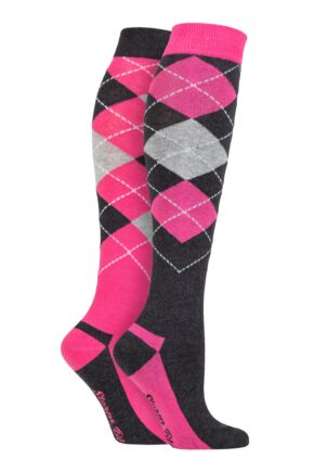 Ladies 2 Pair Storm Bloc Equestrian Cotton Patterned Knee High Socks