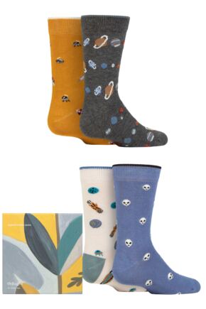 Kids 4 Pair Thought Zephyr Organic Cotton Space Gift Boxed Socks Multi 4-6 Years