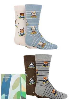 Babies and Kids 4 Pair Thought Ash Organic Cotton Animal Gift Boxed Socks Multi 4-6