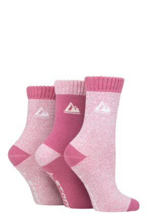 Ladies 3 Pair Storm Bloc Poly Blend Cushioned Boot Socks Pink / Cream 4-8 Ladies