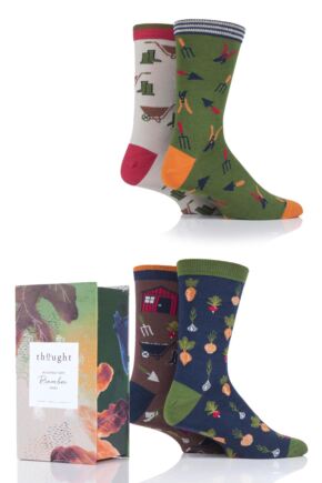 Mens 4 Pair Thought Gardener Bamboo and Organic Cotton Gift Boxed Socks