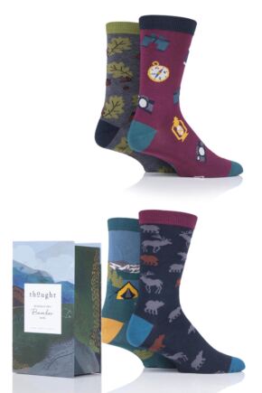 Mens 4 Pair Thought Camper Bamboo and Organic Cotton Gift Boxed Socks