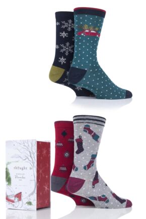 Mens 4 Pair Thought Christmas Eve Bamboo and Organic Cotton Gift Boxed Socks