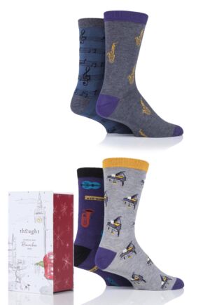 Mens 4 Pair Thought Melody Music Bamboo and Organic Cotton Gift Boxed Socks