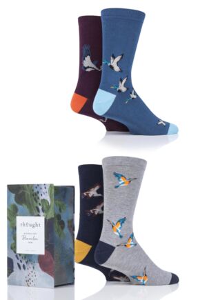 Mens 4 Pair Thought Waterfowl Bamboo and Organic Cotton Gift Boxed Socks