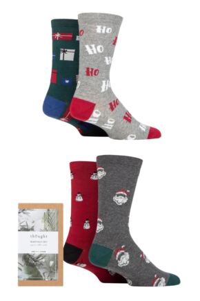 Mens 4 Pair Thought Talton Christmas Organic Cotton Gift Boxed Socks