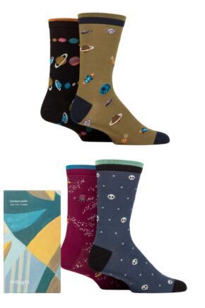 Mens 4 Pair Thought Bamboo Space Gift Boxed Socks