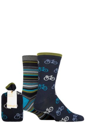 Mens 2 Pair Thought Idris Bamboo Bike Gift Bag Socks