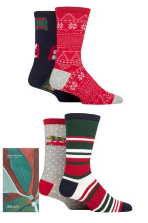 Mens 4 Pair Thought Joseph Christmas Jumper Organic Cotton Gift Boxed Socks