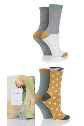 Ladies 4 Pair Thought Pastoral Bamboo and Organic Cotton Socks In Gift Box