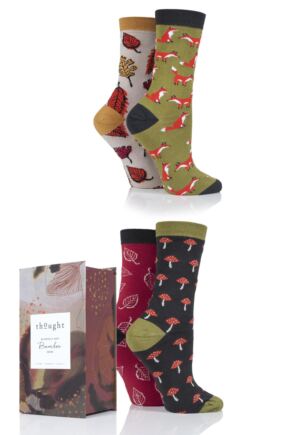 Ladies 4 Pair Thought Forest Finds Bamboo and Organic Cotton Socks Gift Box