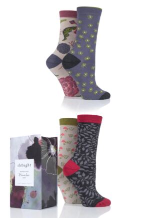 Ladies 4 Pair Thought Floral Bamboo and Organic Cotton Socks Gift Box