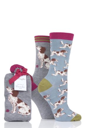 Ladies 2 Pair Thought Springer Dog Bamboo and Organic Cotton Socks Gift Bag