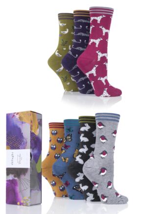 Ladies 7 Pair Thought Fauna Animal Bamboo and Organic Cotton Gift Boxed Socks