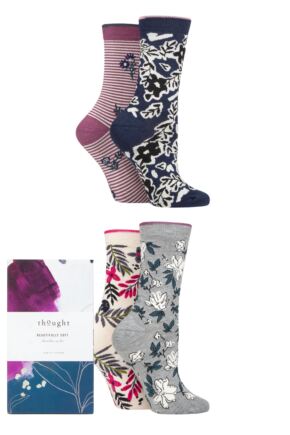 Ladies 4 Pair Thought Rasmine Floral Bamboo And Organic Cotton Gift Boxed Socks