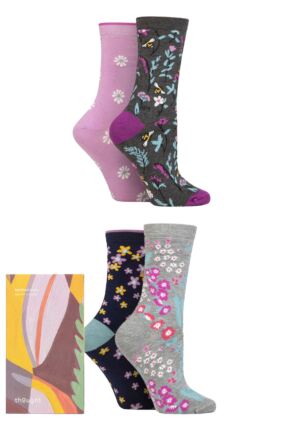 Ladies 4 Pair Thought Maeve Bamboo Floral Gift Boxed Socks
