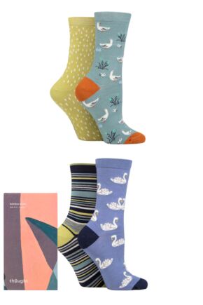 Ladies 4 Pair Thought Daniela Bamboo Duck Gift Boxed Socks
