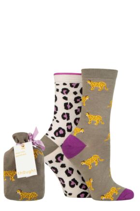 Ladies 2 Pair Thought Zuri Bamboo Animal Gift Bag Socks