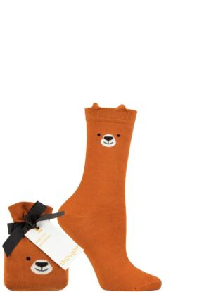 Ladies 1 Pair Thought Tanner Bamboo Animal Socks Gift Bag Socks Harvest Orange 4-7