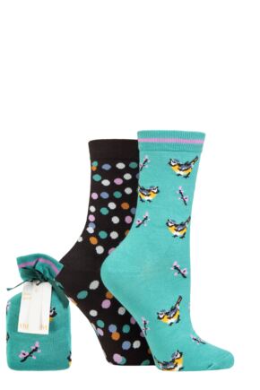 Ladies 2 Pair Thought Jae Bird Bamboo Gift Bagged Socks