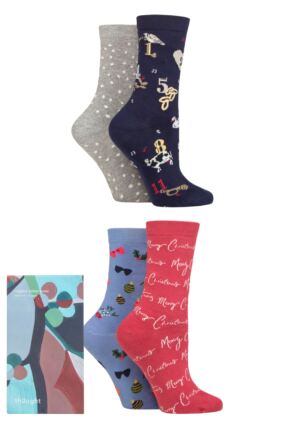 Ladies 4 Pair Thought Carole Christmas Organic Cotton Gift Boxed Socks