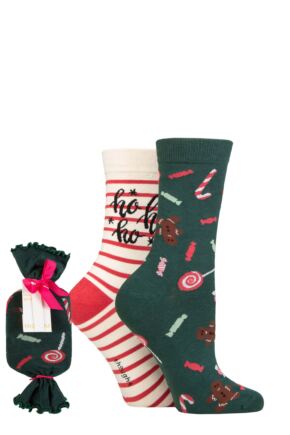 Ladies 2 Pair Thought Joya Christmas Sweets Bamboo Gift Bagged Socks