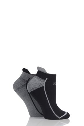 Ladies 2 Pair Elle Sports Cotton Cushioned Trainer Socks Black 4-8