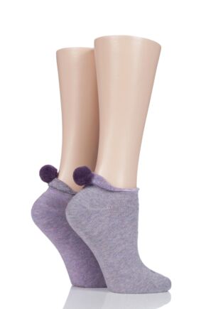 Ladies 2 Pair Elle Cushioned Trainer Socks with Pom Pom