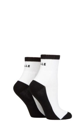 Ladies 2 Pair Elle Sports Cushioned Ankle Socks White / Black 4-8 Ladies