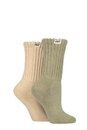 Ladies 2 Pair Elle Bamboo Slouch Sports Socks Khaki / Beige 4-8