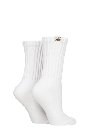Ladies 2 Pair Elle Bamboo Slouch Sports Socks White 4-8