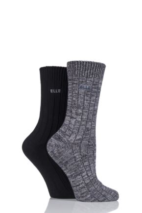 Ladies 2 Pair Elle Chunky Cotton Ribbed Boot Socks
