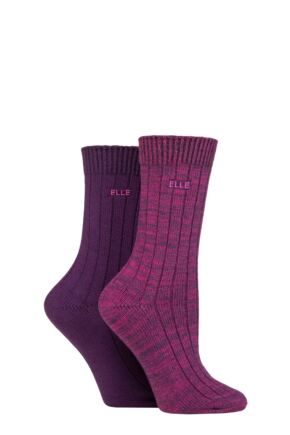 Ladies 2 Pair Elle Chunky Cotton Ribbed Boot Socks Merlot 4-8