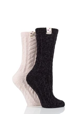 Ladies 2 Pair Elle Cable Knit Chenille Boot Socks