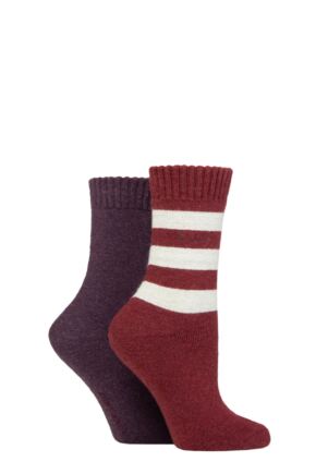 Ladies 2 Pair Elle Wool Mix Brushed Inside Boot Socks Merlot 4-8
