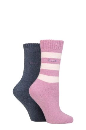 Ladies 2 Pair Elle Wool Mix Brushed Inside Boot Socks Smokey Pink 4-8