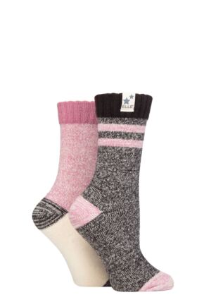 Ladies 2 Pair Elle Soft Ribbed Boot Socks Smokey Pink 4-8