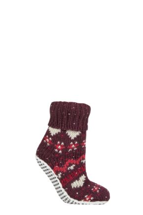 Ladies 1 Pair Elle Chunky Fair Isle and Striped Moccasin Grip Socks