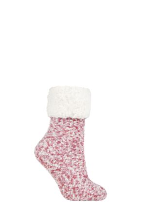 Ladies 1 Pair Elle Popcorn Feather Slipper Socks with Sherpa Lining Cranberry 4-8 Ladies