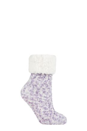 Ladies 1 Pair Elle Popcorn Feather Slipper Socks with Sherpa Lining Orchid Purple 4-8 Ladies