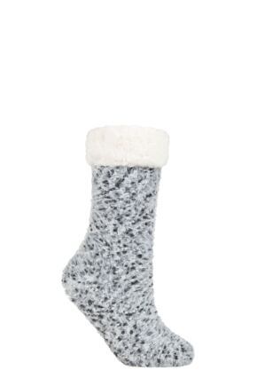 Ladies 1 Pair Elle Popcorn Feather Slipper Socks with Sherpa Lining Moon Grey 4-8 Ladies