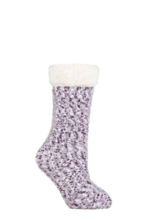 Ladies 1 Pair Elle Popcorn Feather Slipper Socks with Sherpa Lining Royal Purple 4-8 Ladies