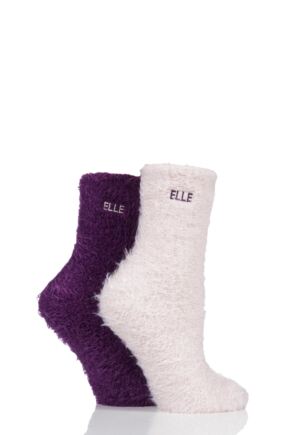 Ladies 2 pairs Chenille Chunky Socks With Pom Poms
