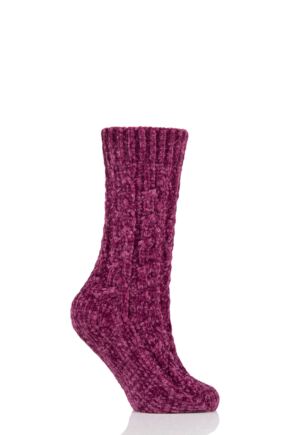 Ladies 1 Pair Elle Chenille Cable Slouch Socks Winter Berry 4-8 Ladies