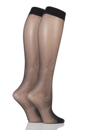 Ladies 2 Pair Elle 15 Denier Knee Highs With Comfort Cuff